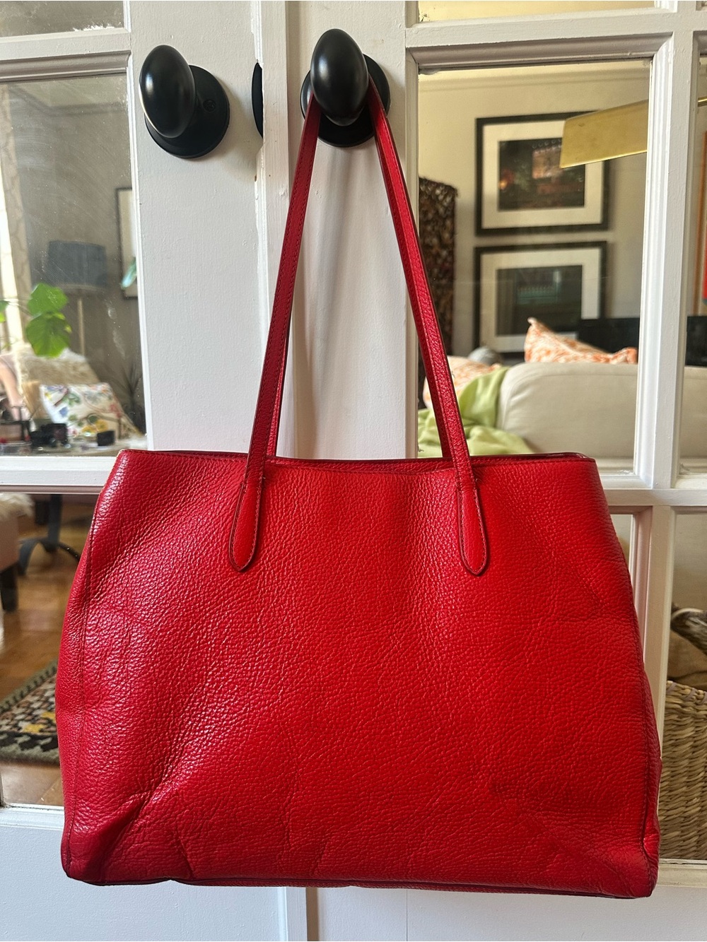Banana Republic Red Pebble Leather Tote Bag Made in Italy EUC